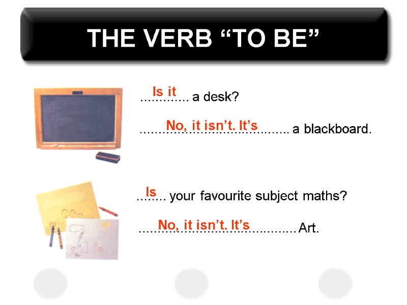 THE VERB “TO BE” ............. a desk? ........................................ a blackboard. ........ your favourite subject